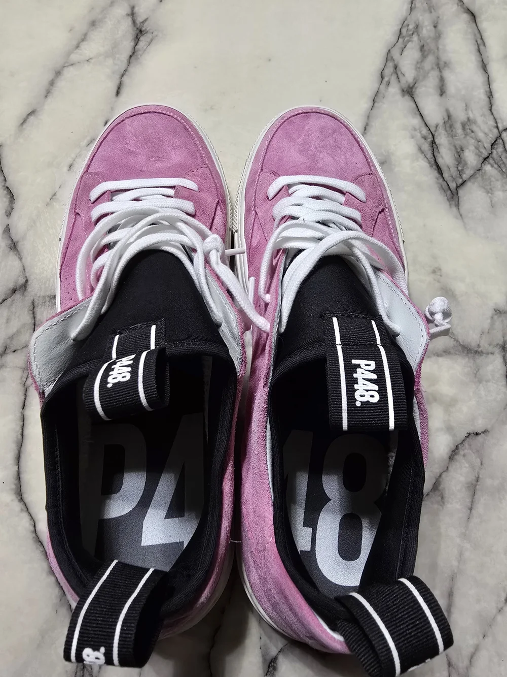 P448 Men’s Pink Suede Low-Top Sneakers with White Laces